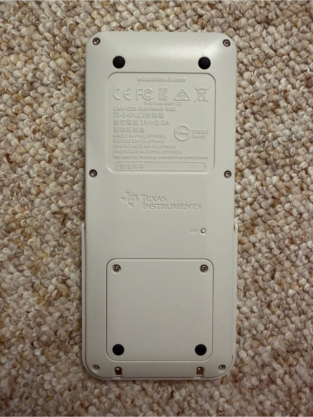Texas Instruments White Calculator Back Cover with Embossed Logo